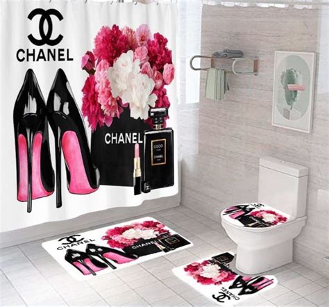 chanel shower curtain set|shower curtain Chanel bathroom set.